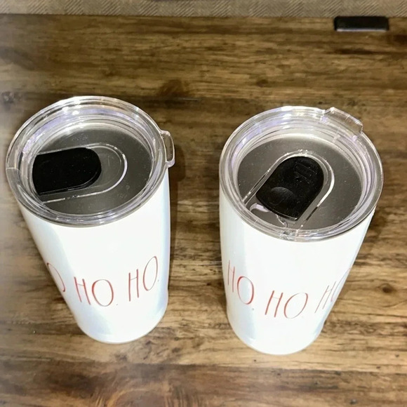 RAE DUNN Christmas Holiday Stainless Steel Drinking Tumblers with lids HO HO HO - Picture 2 of 6